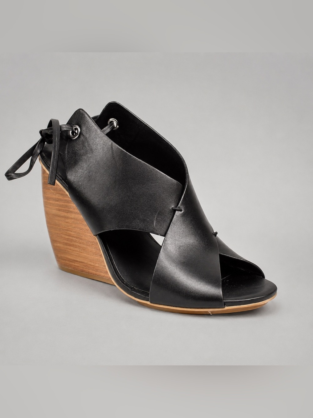 Rebecca Minkoff Eden Black Leather Open Toe Wedge Sandals Size 8 - Picture 3 of 8